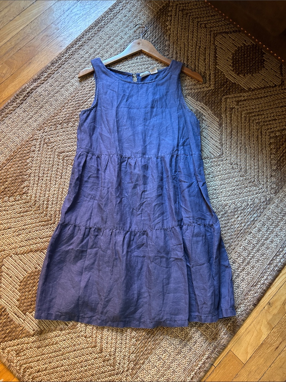 Blue  Linen Midi Dress 18 inches pit to pit 36 inch long aporox